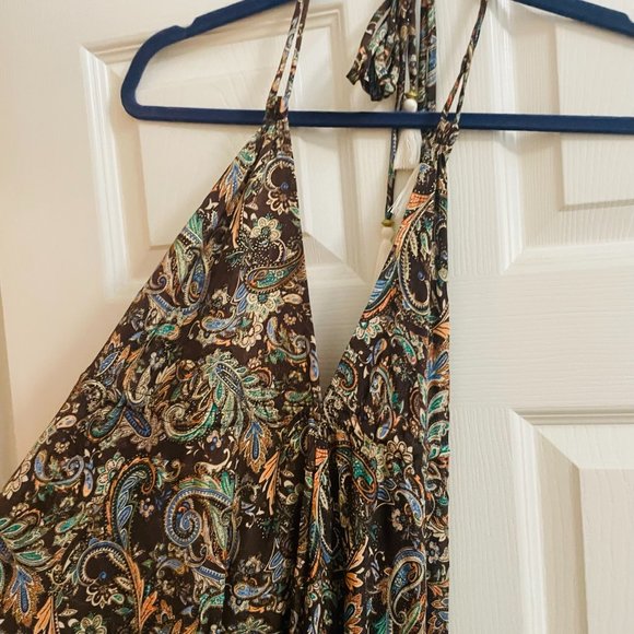 Brown Gold Summer Shimmer Flowy Halter Maxi Boho Dress🦋 - Picture 6 of 6